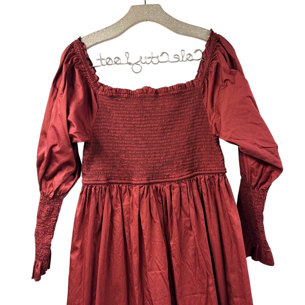 Laude The Label Smocked Midi Dress Square Neck Organic Large Mulberry - Picture 9 of 9